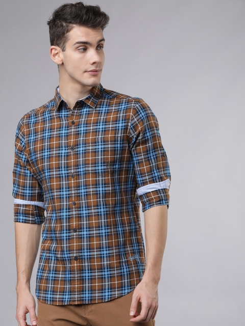 

Ecko Unltd Men Blue & Brown Slim Fit Checked Casual Shirt