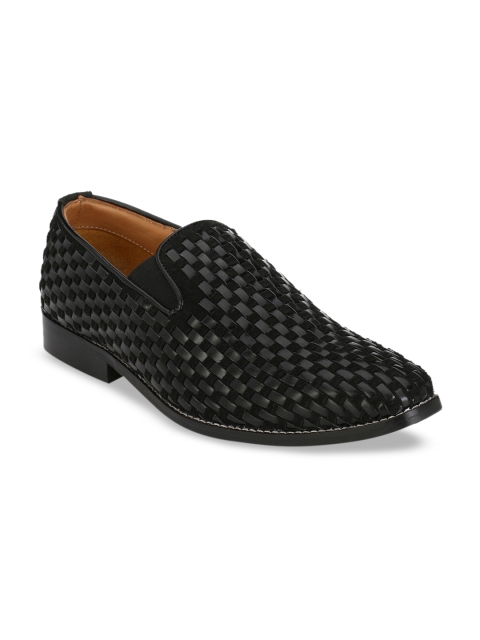 

LUJO Men Black Textured Tisser Handmade Leather Formal Loafers