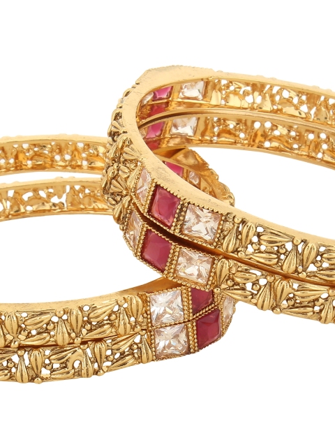 

Adwitiya Collection Set of Four 24k Gold-Plated Pink & White Stone-Studded Handcrafted Bangles