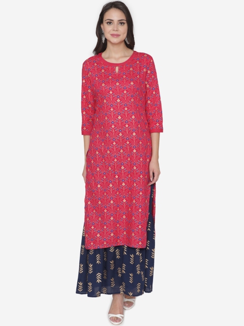 

DIVA WALK Women Pink & Navy Blue Printed Kurta with Palazzos