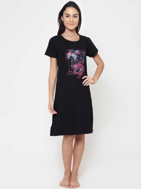 

N2F Women Black Printed Sleep T-Shirt