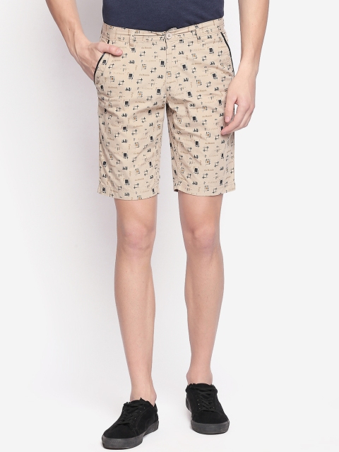 

FiTZ Men Beige & Black Printed Regular Shorts