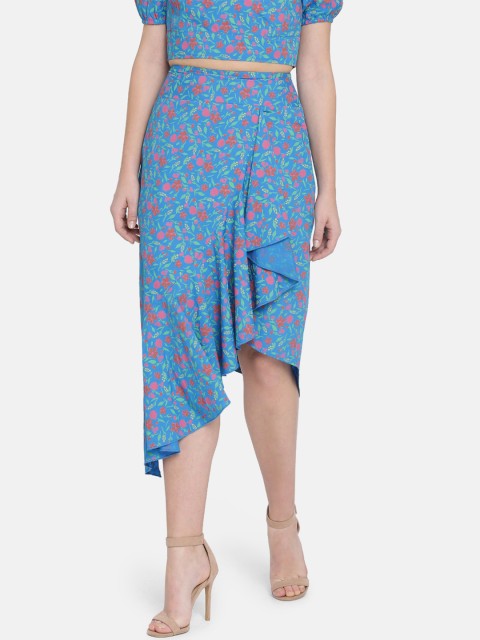 

ISU Women Blue & Pink Printed Tulip Knee-Length Skirt