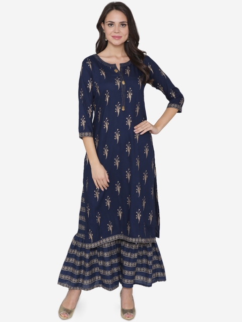 

DIVA WALK Women Navy Blue & Gold-Toned Printed Kurta with Sharara