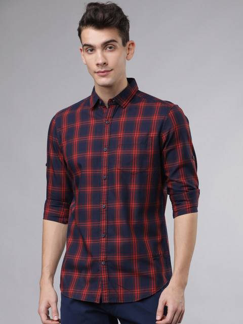 

Ecko Unltd Men Navy Blue & Red Slim Fit Checked Casual Shirt