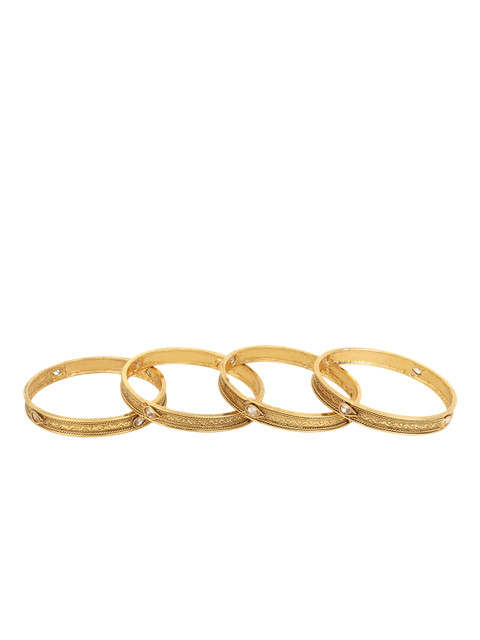 

Adwitiya Collection Set of Four 24k Gold-Plated & Beige Stone-Studded Handcrafted Bangles
