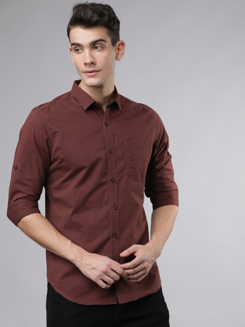 

Ecko Unltd Men Rust Brown Slim Fit Solid Casual Shirt