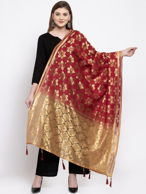 

Sugathari Maroon & Gold-Coloured Woven Design Dupatta