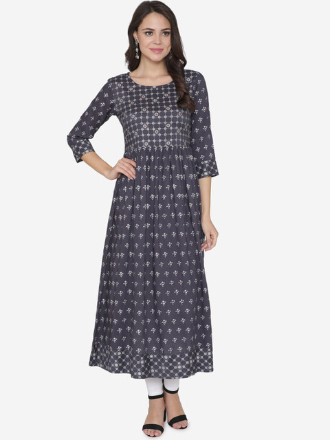 

DIVA WALK Women Grey & White Printed A-Line Kurta
