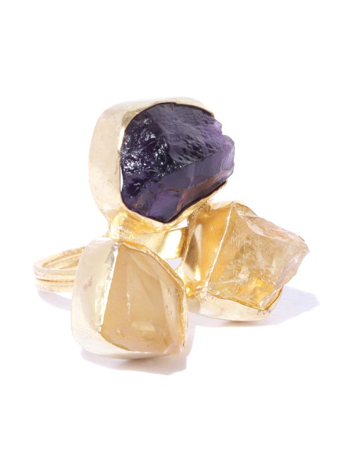 

Kairi Women Gold-Plated Purple & Beige Stone-Studded Handcrafted Cosmo Finger Ring