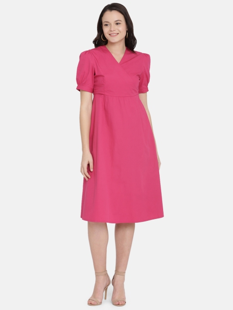 

ISU Women Pink Solid Empire Dress