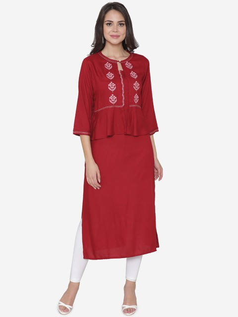 

DIVA WALK Women Maroon Solid Straight Kurta