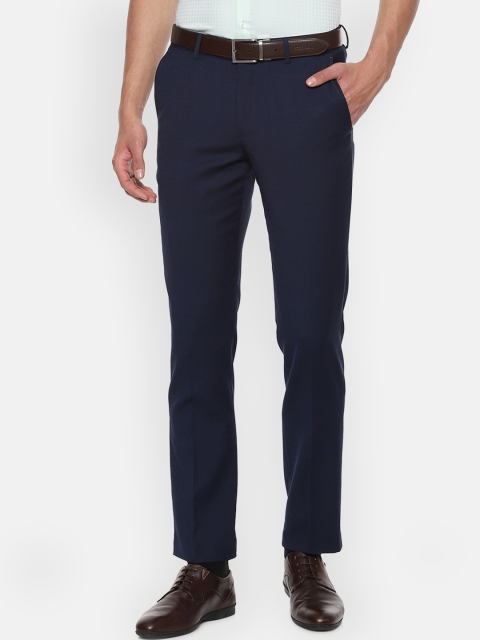 Louis Philippe Men Navy Blue Slim Fit Solid Regular Trousers