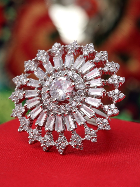 

Bhana Fashion Women Silver-Plated CZ-Studded Adjustable Handcrafted Finger Ring