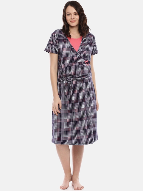 

GOLDSTROMS Navy Blue & Pink Checked Maternity Nightdress