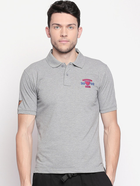 

FiTZ Men Grey Solid Slim Fit Polo Collar T-shirt