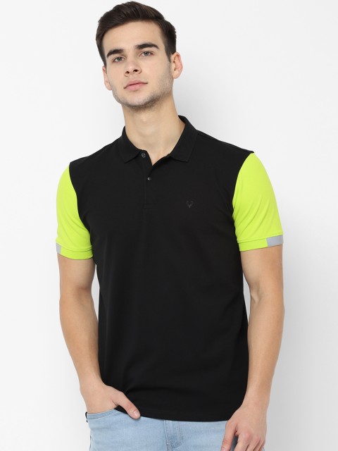 

Allen Solly Men Black & Yellow Solid Polo Collar T-shirt