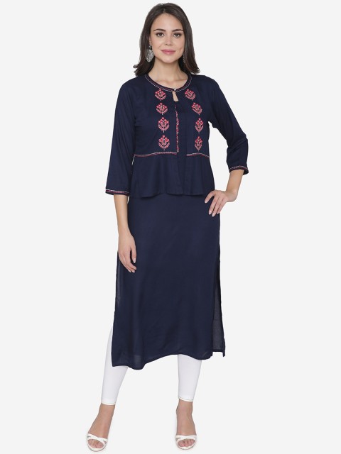 

DIVA WALK Women Navy Blue Solid Straight Kurta