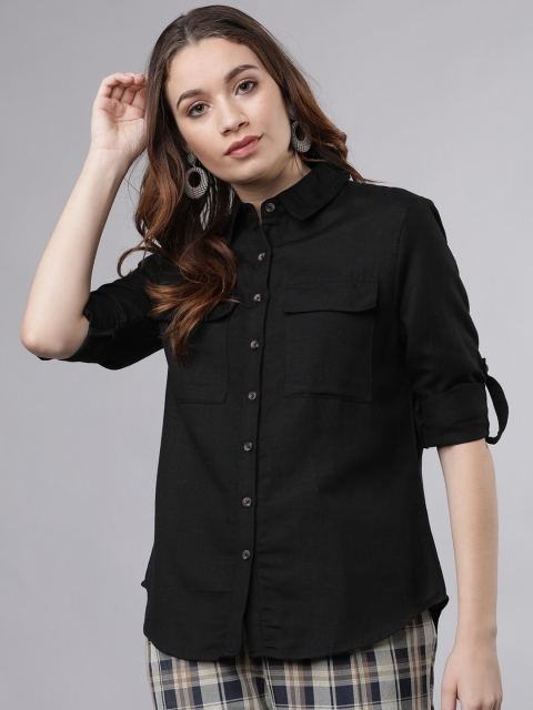 

Tokyo Talkies Women Black Regular Fit Solid Casual Shirt