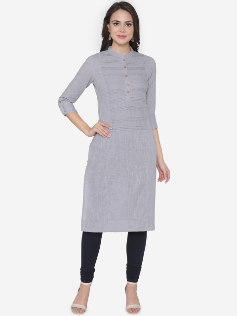 

DIVA WALK Women Grey Solid Straight Kurta