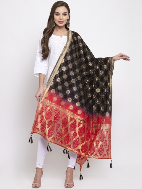 

Sugathari Black & Red Woven Design Dupatta