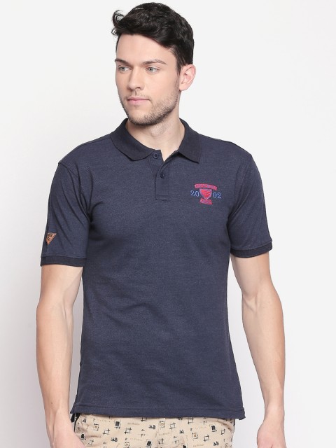 

FiTZ Men Navy Blue Solid Slim Fit Polo Collar T-shirt
