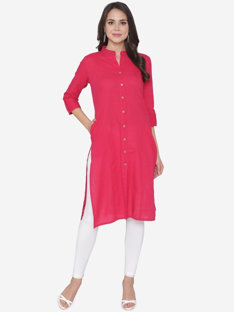 DIVA WALK Women Pink Solid Straight Kurta