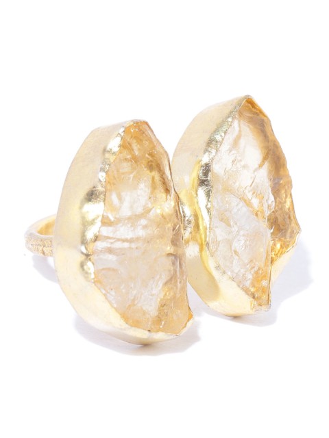 

Kairi Gold-Plated & Beige Stone Studded Handcrafted Gimlet Finger Ring
