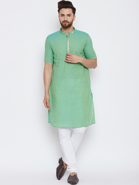 

even Men Green Solid Straight Kurta