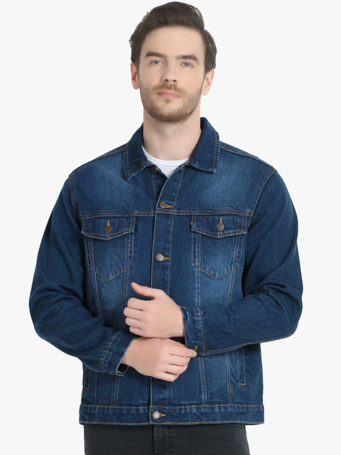 

Kotty Men Blue Solid Denim Jacket