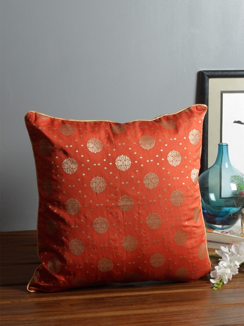 

Living Essence Orange & Gold-Toned Single Ethnic Motifs Square Cushion Cover
