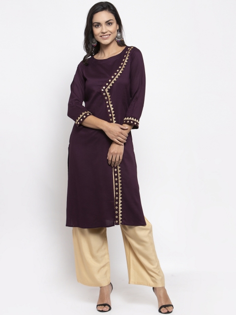 

Jompers Women Purple & Beige Embroidered Kurta with Palazzos