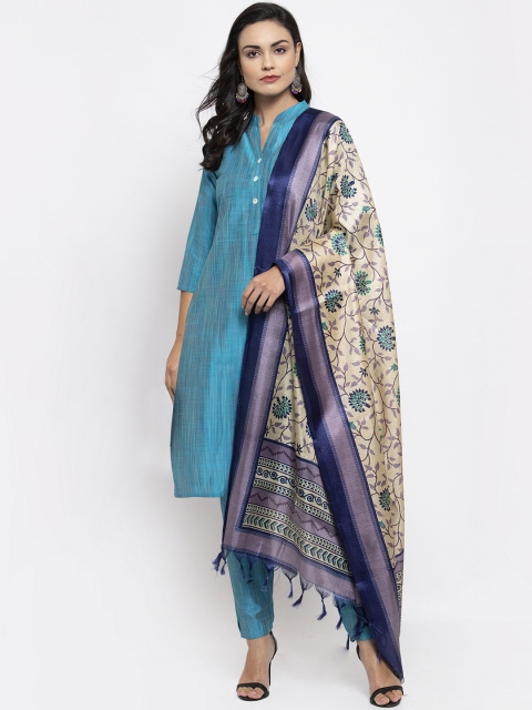 

Jompers Women Turquoise Blue & Beige Solid Kurta with Trousers & Dupatta