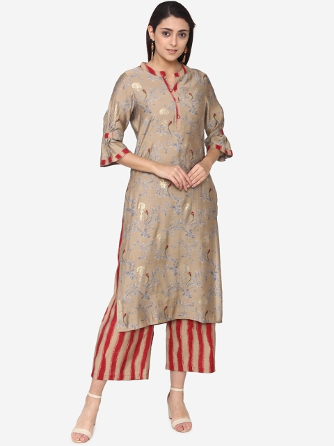 

Laabha Women Beige & Maroon Printed Kurta with Palazzos