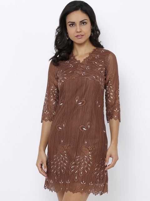 

Soie Women Brown Self Design Sheath Dress