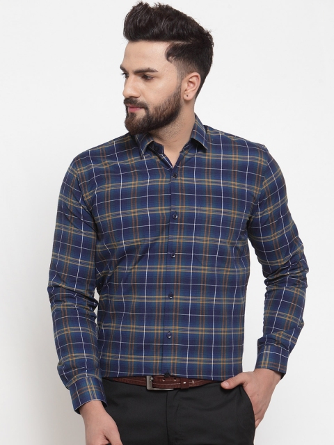 

JAINISH Men Blue & Beige Regular Fit Checked Formal Shirt