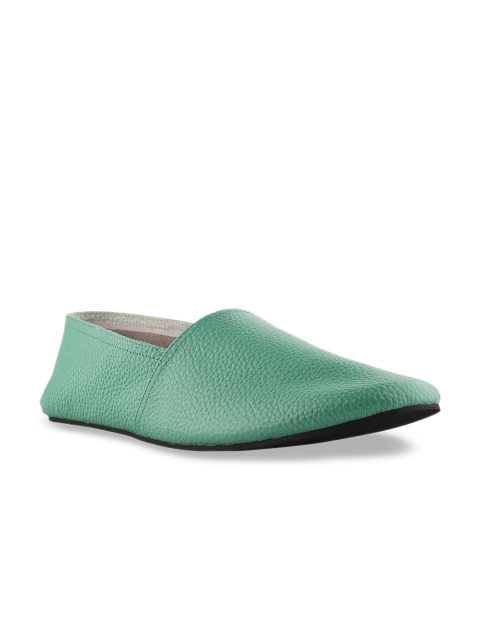 

SKO Men Sea Green Leather Slip-On Sneakers
