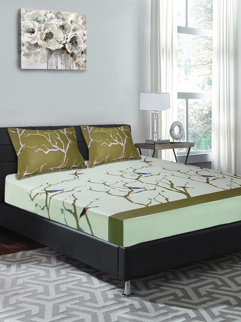 

Good Homes by Home Candy Green Abstract 144 TC Cotton 1 Queen Bedsheet with 2 Pillow Covers