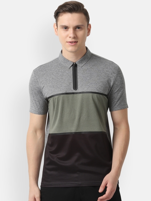 

Louis Philippe Sport Men Grey Black Colourblocked Polo Collar Pure Cotton T-shirt