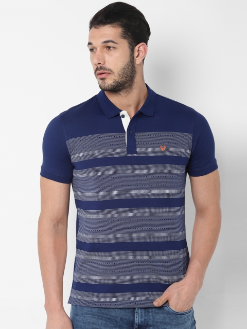 

Allen Solly Sport Men Navy Blue White Striped Polo Collar T-shirt