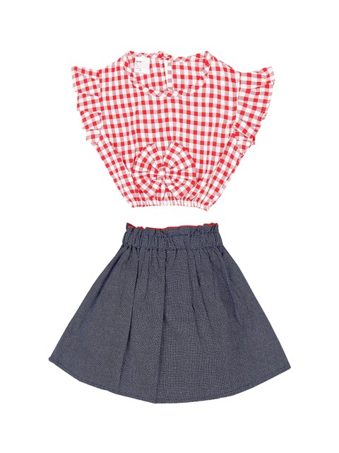 

oui oui Girls Red & White Checked Top with Skirt