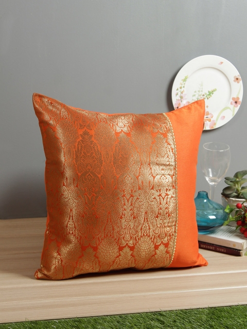 

Living Essence Orange & Gold-Coloured Ethnic Motifs Printed Square Cushion Cover