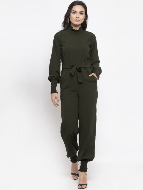 

Jompers Women Olive Green Solid Basic Jumpsuit