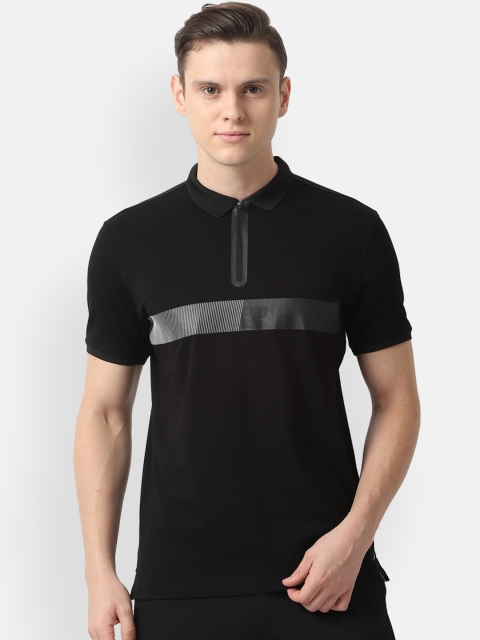 

Louis Philippe Sport Men Black Grey Colourblocked Polo Collar Pure Cotton T-shirt