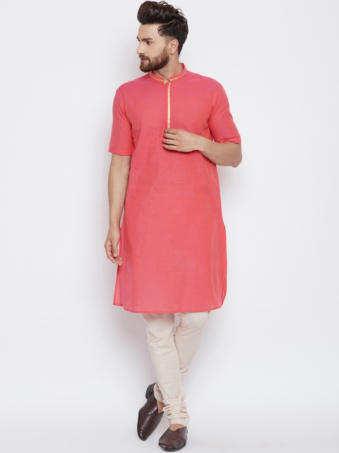 

even Men Pink Solid Straight Kurta