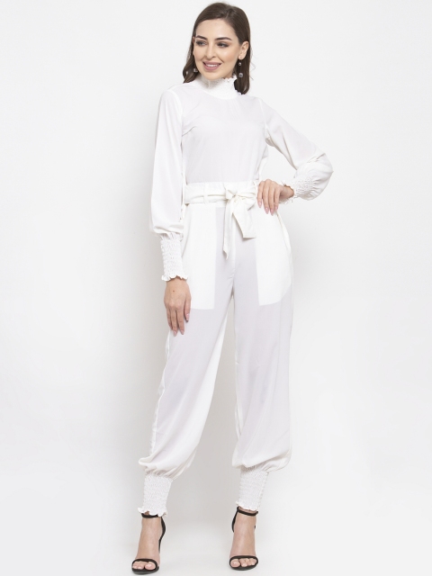 

Jompers Women White Solid Basic Jumpsuit