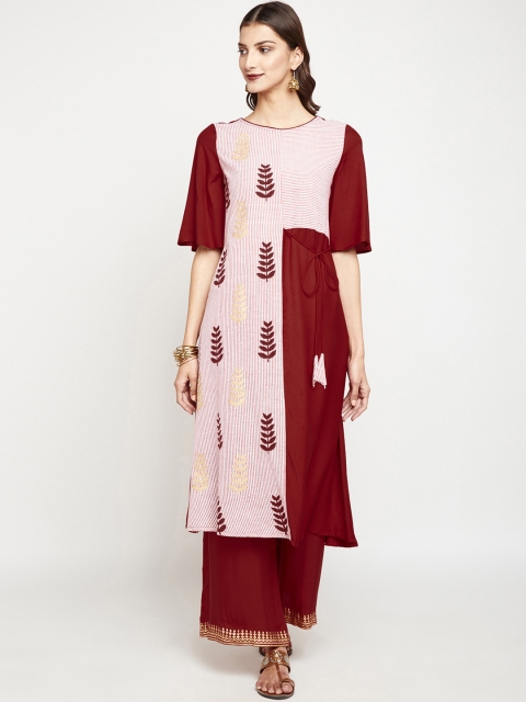 

studio rasa Women Maroon & White Striped Kurta with Palazzos