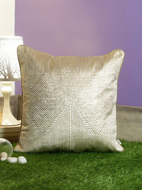 

Living Essence Gold-Toned Single Geometric Square Cushion Cover