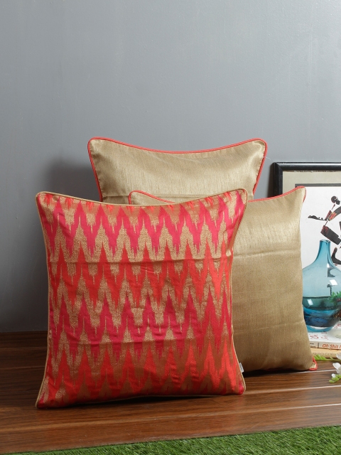 

Living Essence Red & Beige Set of 3 Abstract Square Cushion Covers