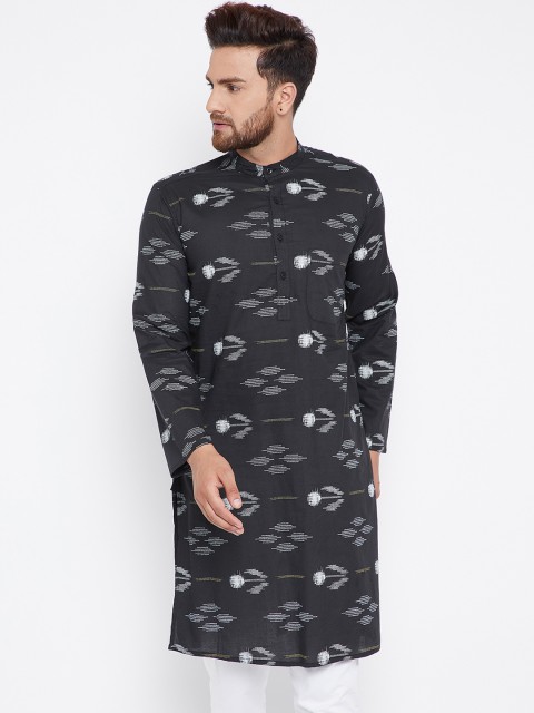 

even Men Black Printed Straight Kurta